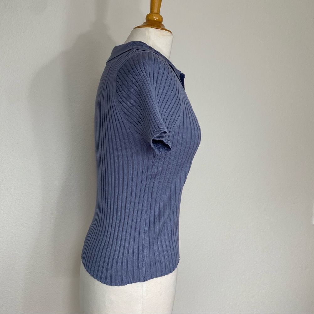 Talent Blue Gray Collared Ribbed V Neck Short Sleeve Soft Stretch Shirt Size 1X - Picture 3 of 15